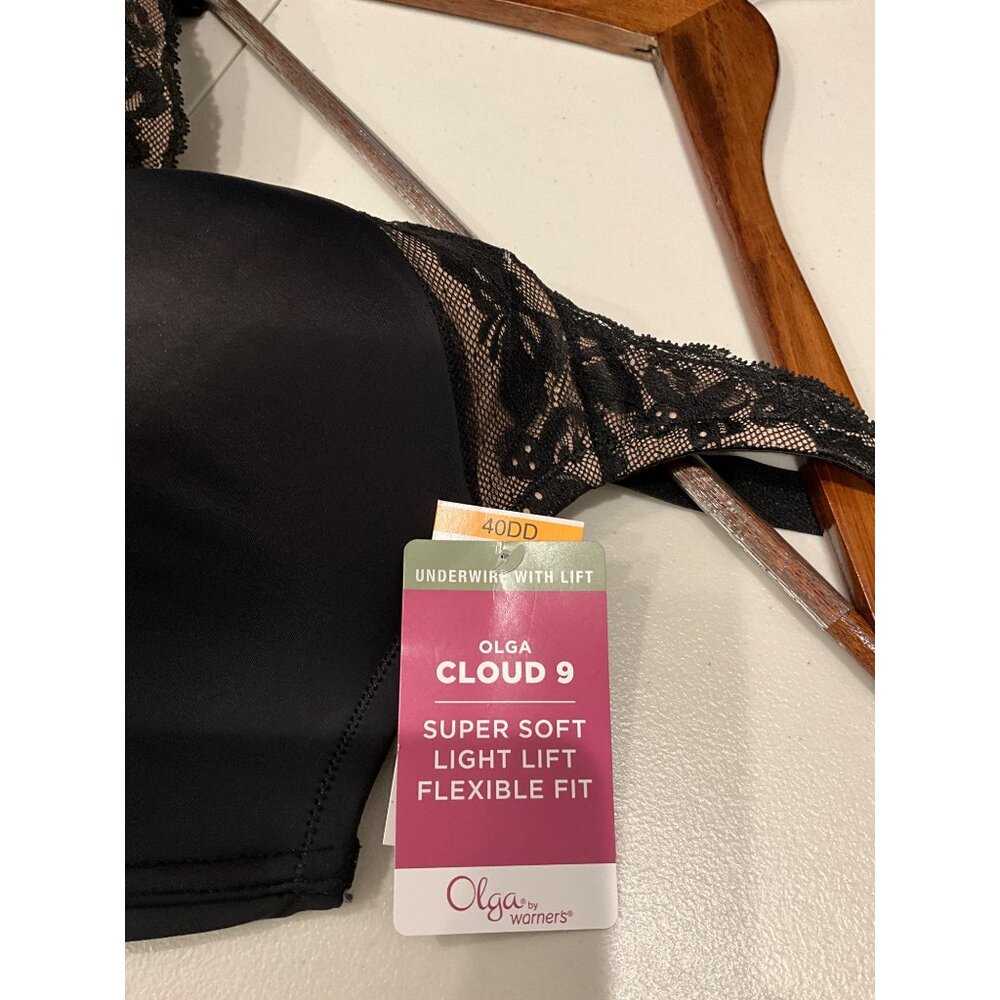 Olga Cloud 9 Super Soft Light Lift Underwire Bra 40DD Black Lace - Picture 6 of 6